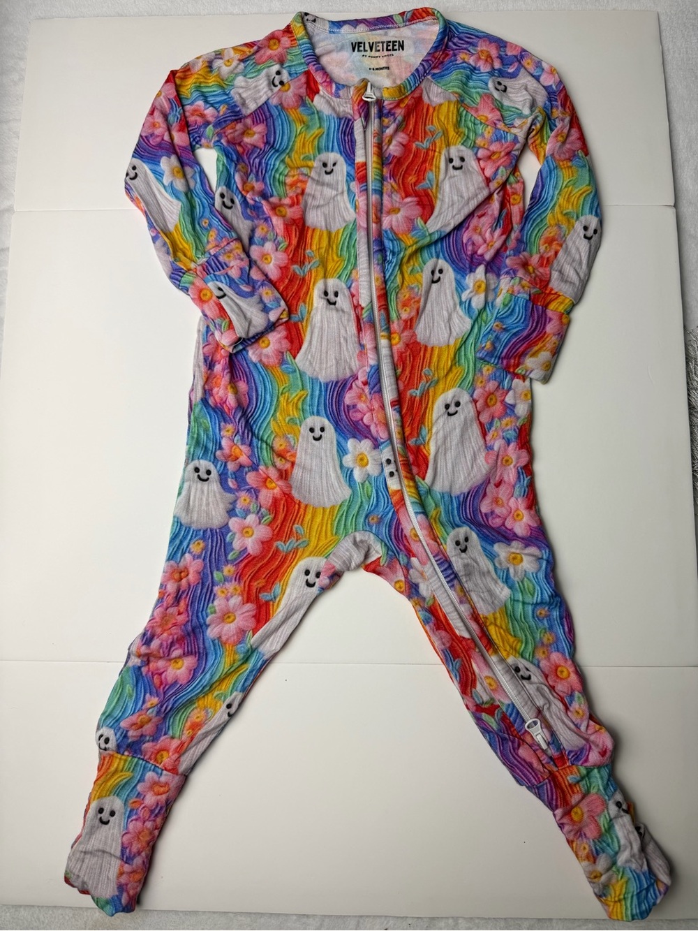 Velveteen by Bunny Knots Ghost Floral Sleeper Bamboo Romper 3-6M Halloween